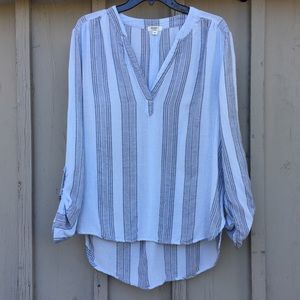 Pale blue striped tunic with tab sleeves